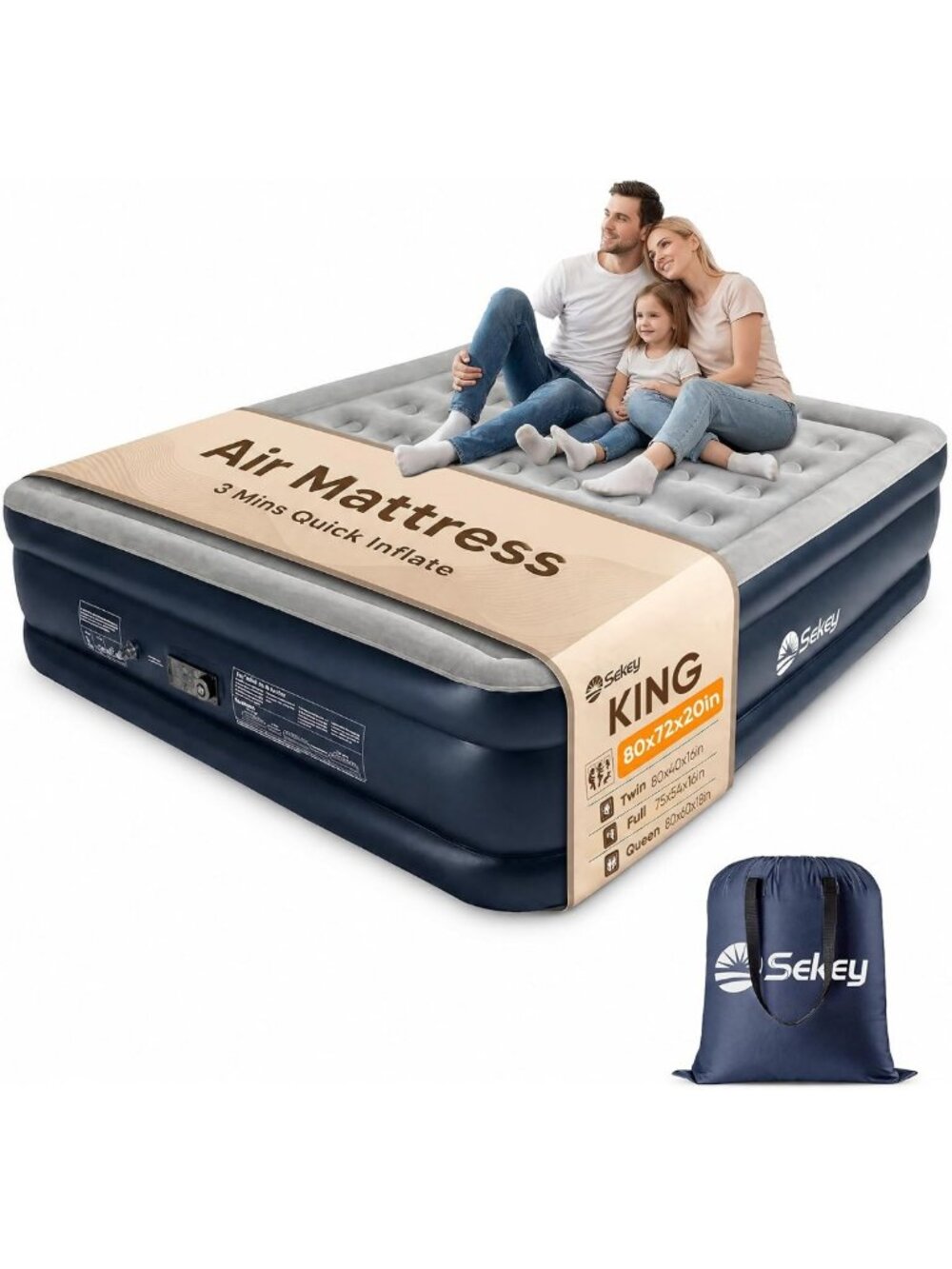 King Size Air Mattress with Built-in Pump, 20" Double High for Comfort